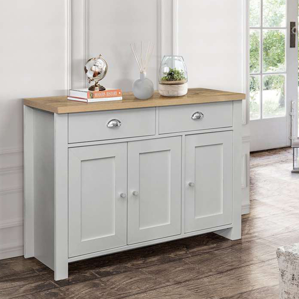 Highgate 3 Door 2 Drawer Grey and Oak Sideboard Image 5