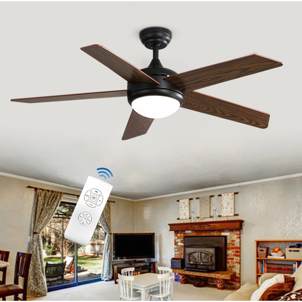 Living and Home Rustic Wooden LED Ceiling Fan Light with Remote 52 inch Image 2