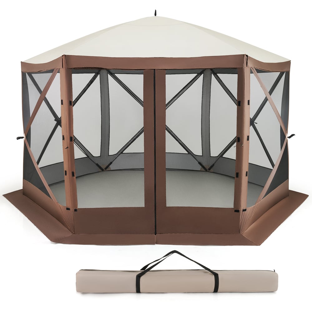 Costway 6 Sided Coffee Pop-up Gazebo Tent Image 2