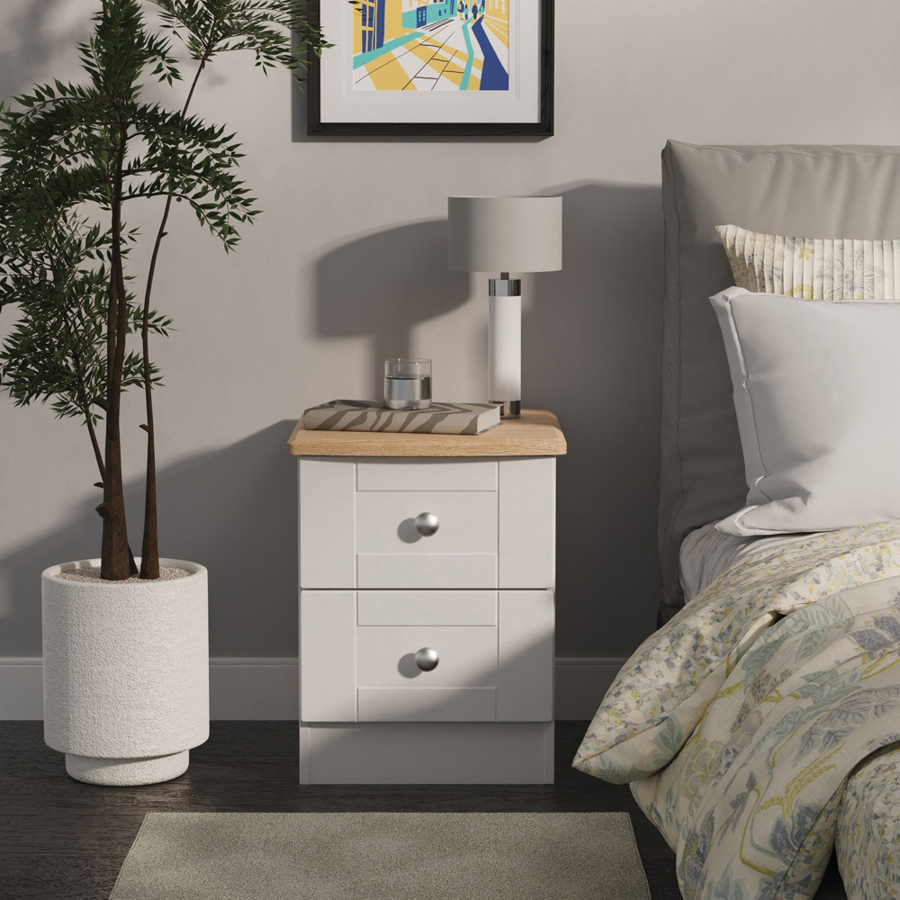 Crowndale Sussex 2 Drawer Grey Ash and Bardolino Oak Compact Bedside Cabinet Ready Assembled Image 7