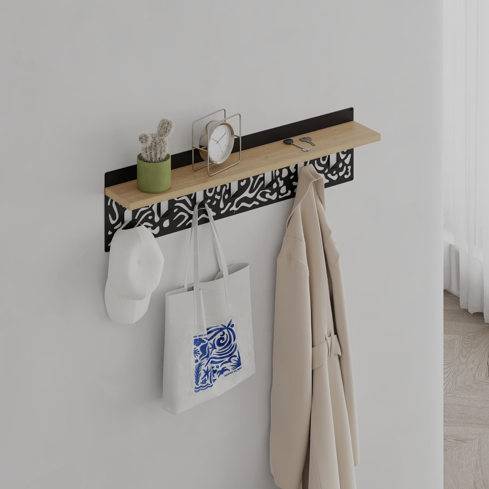 Decortie Novo Single Shelf Sapphire Oak Coat Hanger with Seven Hooks Image 4