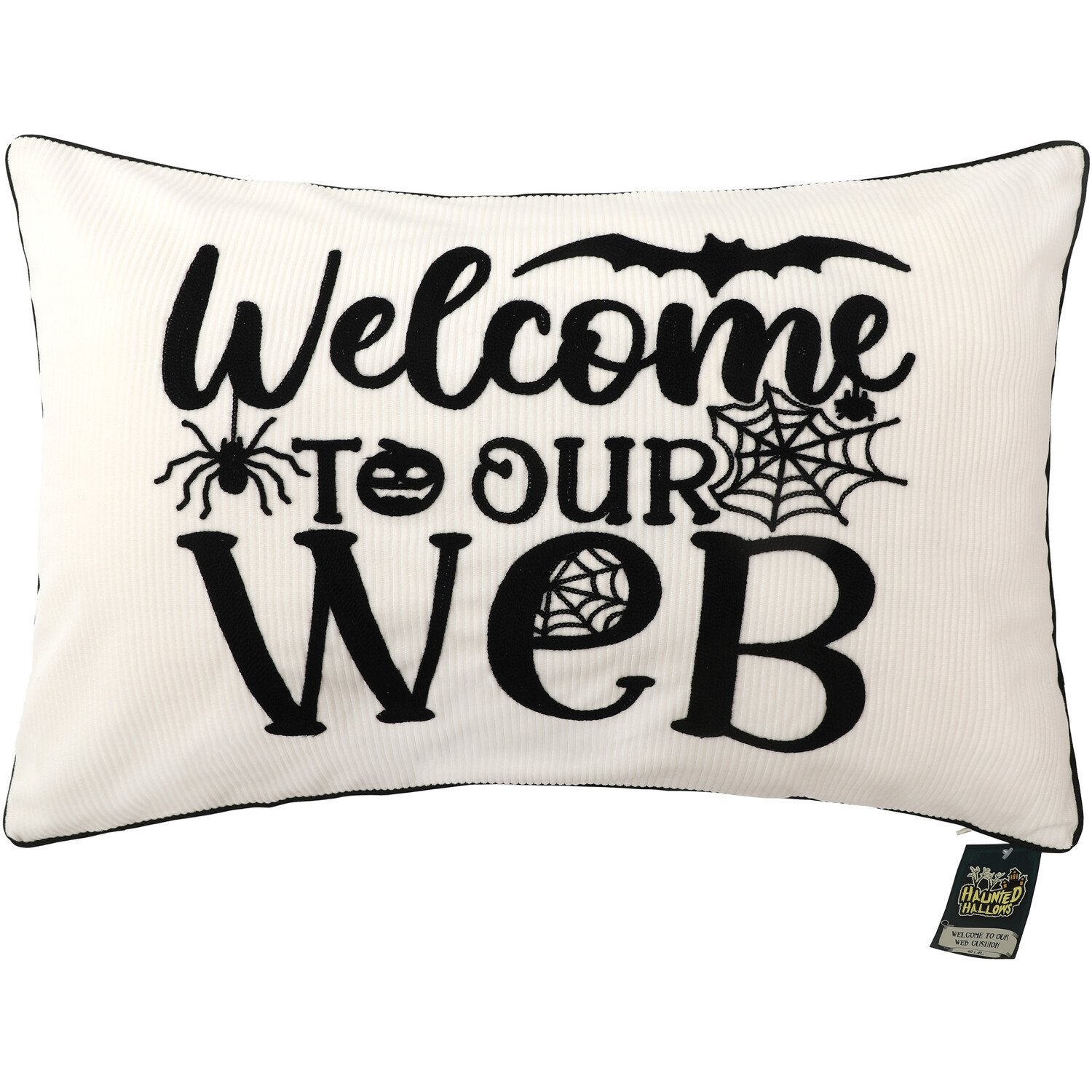 Welcome to Our Web Cushion White and Black Image 1