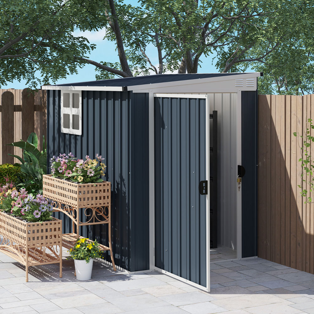 Outsunny 4 x 6ft Dark Grey Garden Storage Shed with Window Image 2