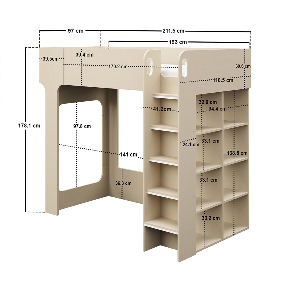 Flair Leo Scandi Light Oak High Sleeper Bed with Storage with Desk and Storage Image 6