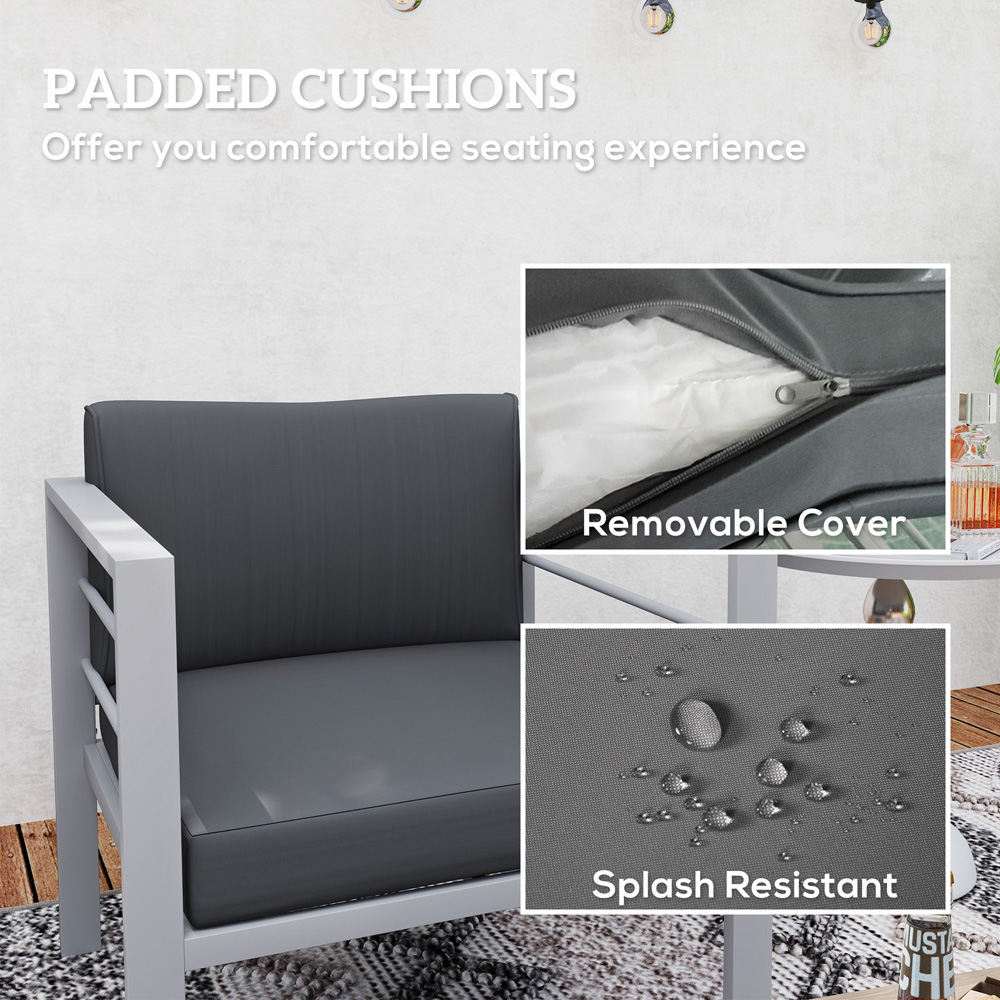 Outsunny Charcoal Grey Aluminium Patio Sofa Armchair with Cushions Image 7