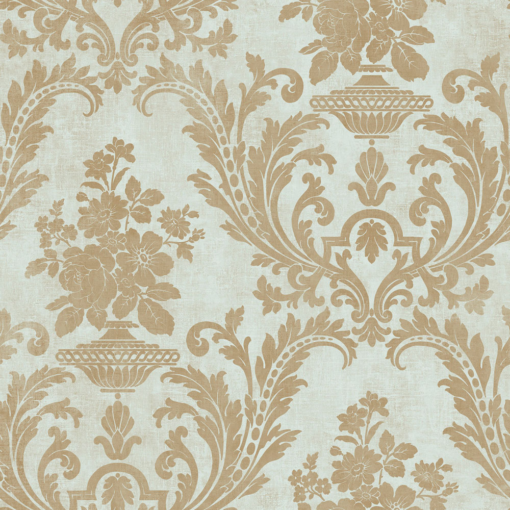 Galerie Stripes and Damask 2 Gold and Duck Egg Wallpaper Image 1