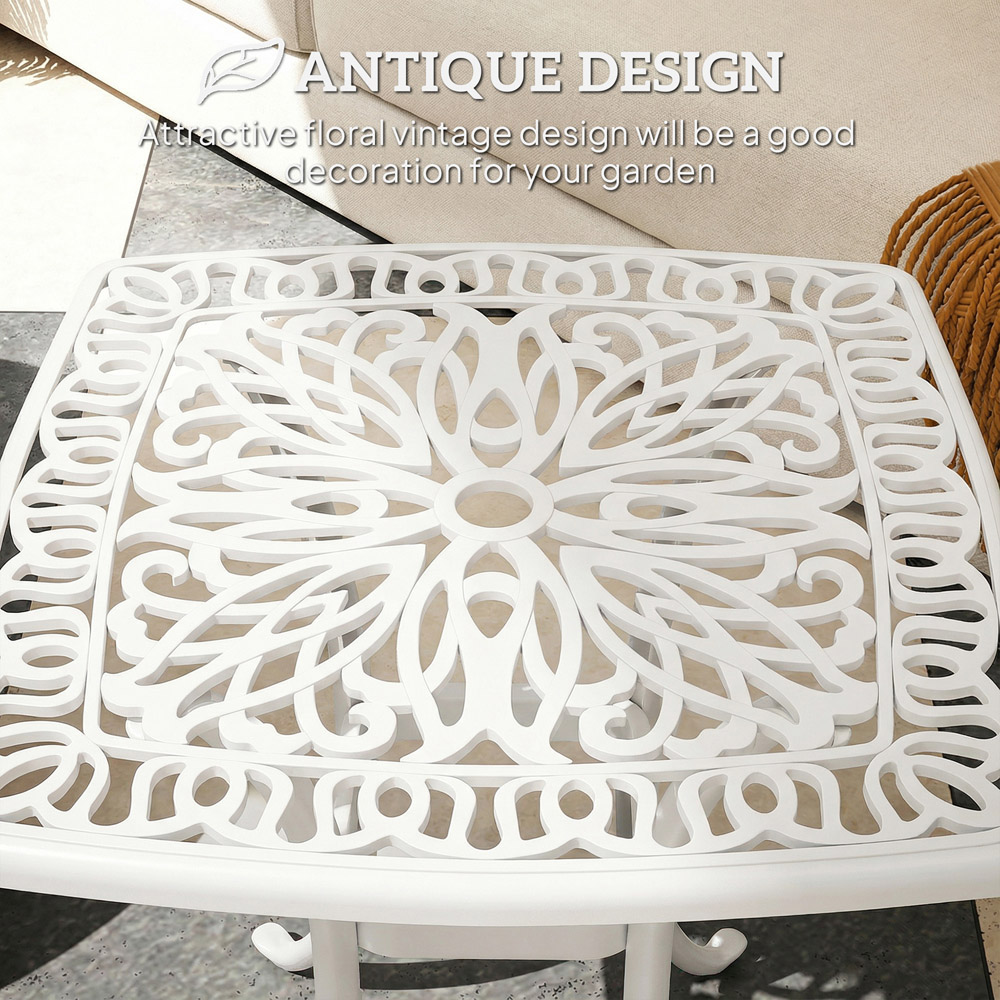 Outsunny White Aluminium Garden Side Table with Umbrella Hole Image 7