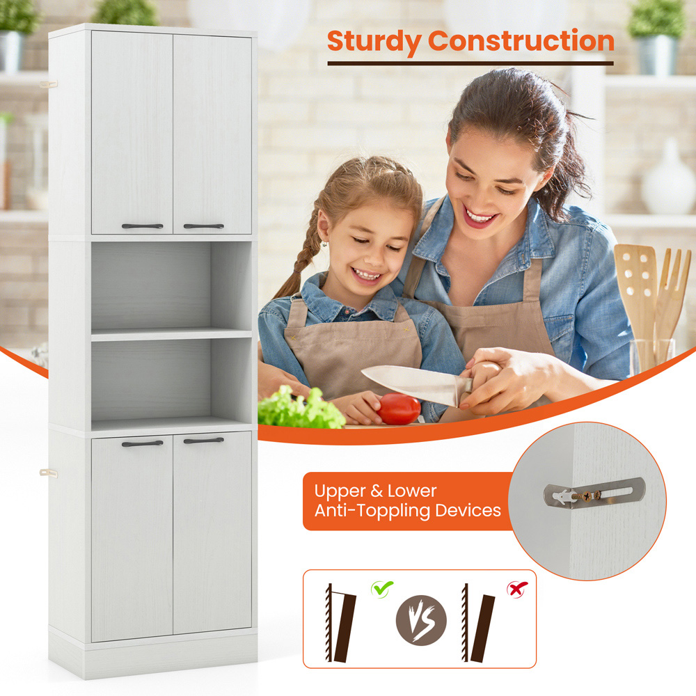Costway 2 Door 2 Shelf White Oak Tall Freestanding Cupboard Image 7