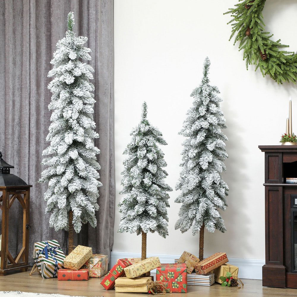 Everglow Pencil Down swept Flocked Artificial Christmas Tree Set of 3 Image 4