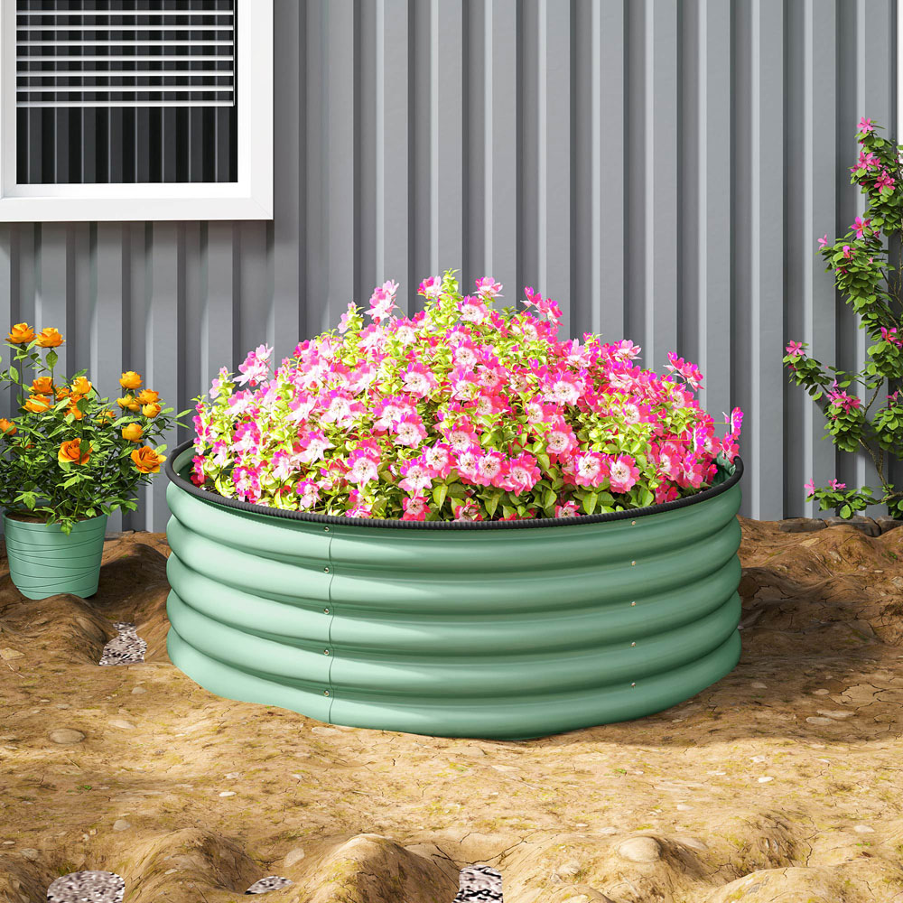 Outsunny Light Green Galvanised Planter with Gloves 1.4 x 3.9ft Image 3