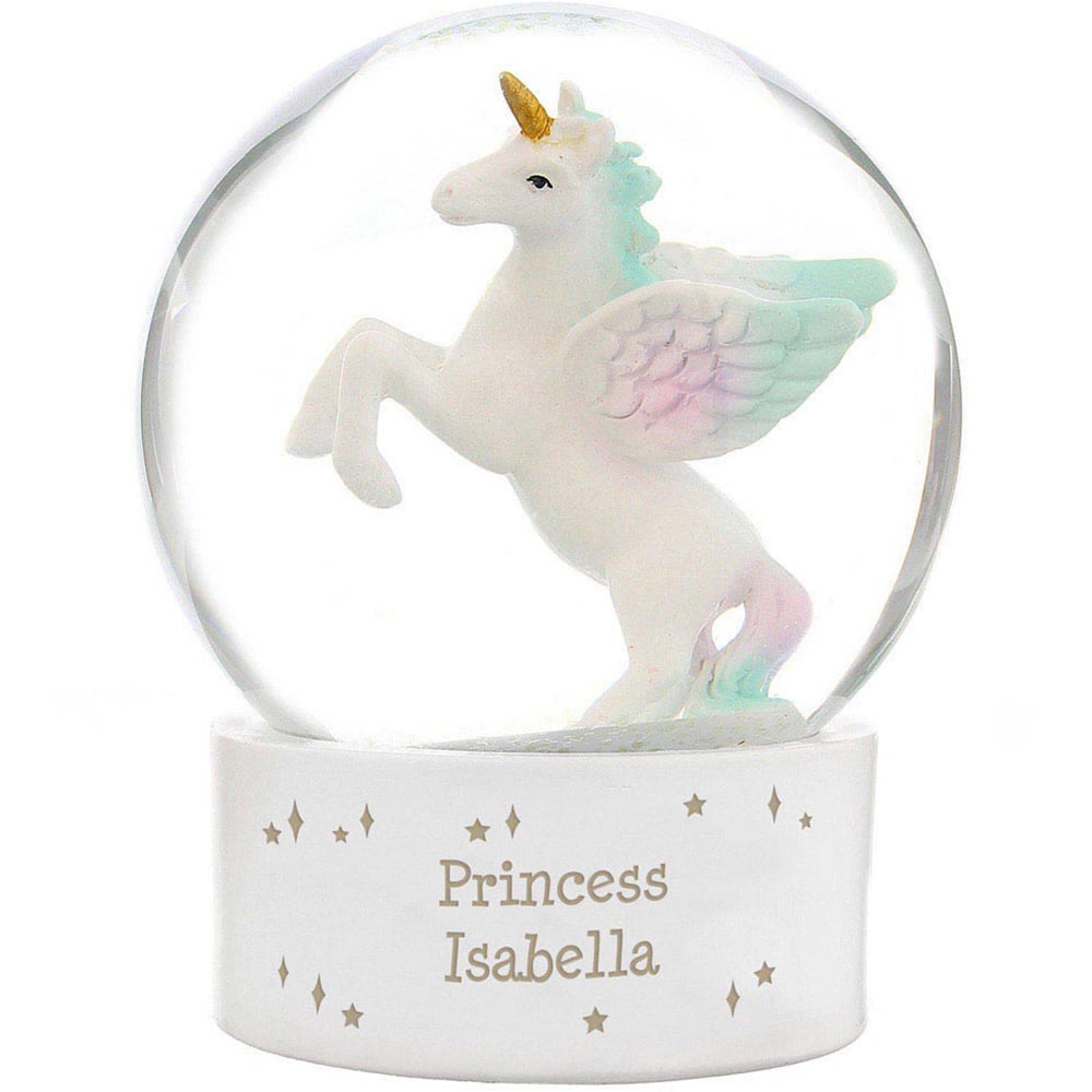 Personalised Memento Personalised Unicorn Snow Globe Image 1
