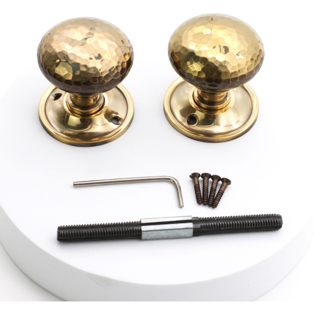 Spira Brass Aged Brass Hammered Mushroom Rim and Mortice Door Knob 2 Pack Image 4