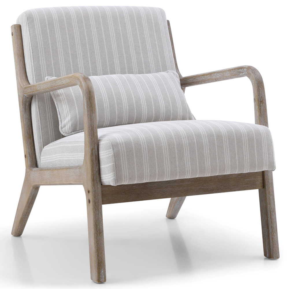 Otis Natural Stripe Chenille Light Frame Static Armchair with Bolster Cushion Image 3