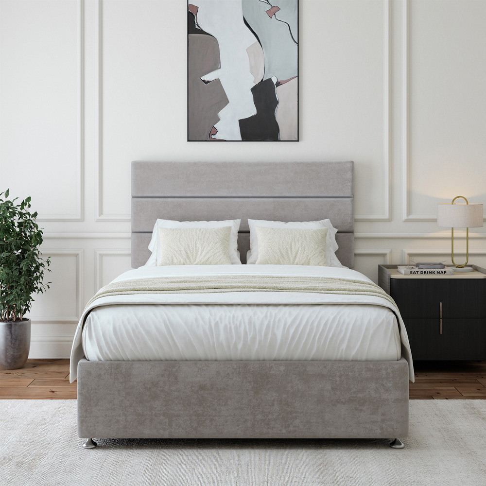 Bedmaster Small Double Seal Grey Naples Velvet Divan Base with Milan Headboard Image 3