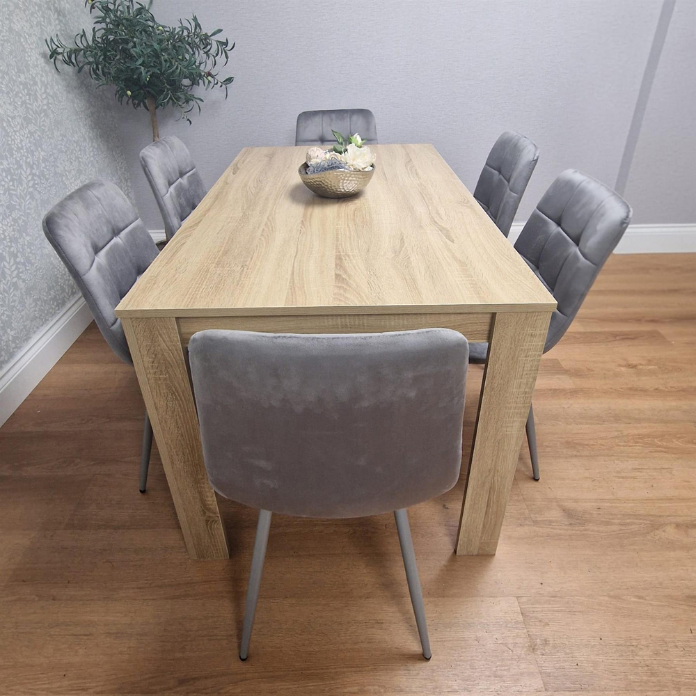 Portland Rocco 6 Seater Velvet Dining Set Wooden Oak Effect and Grey Image 4