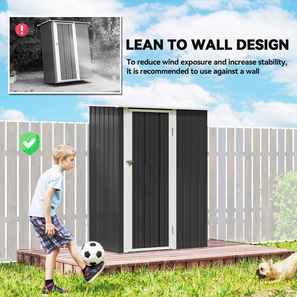 Outsunny 4.6 x 3ft Grey Metal Pent Garden Shed Image 7