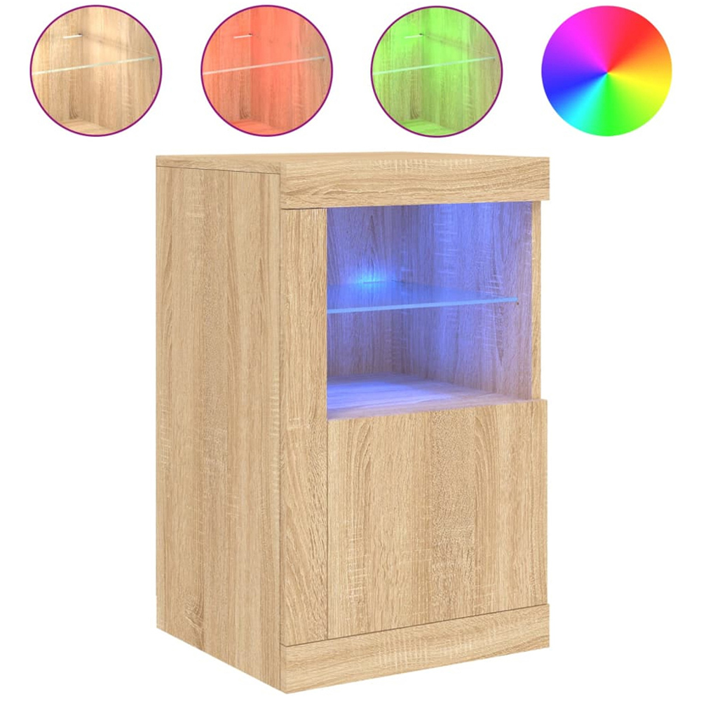vidaXL Single Door 2 Shelf LED Sonoma Oak Side Cabinet Set of 2 Image 4