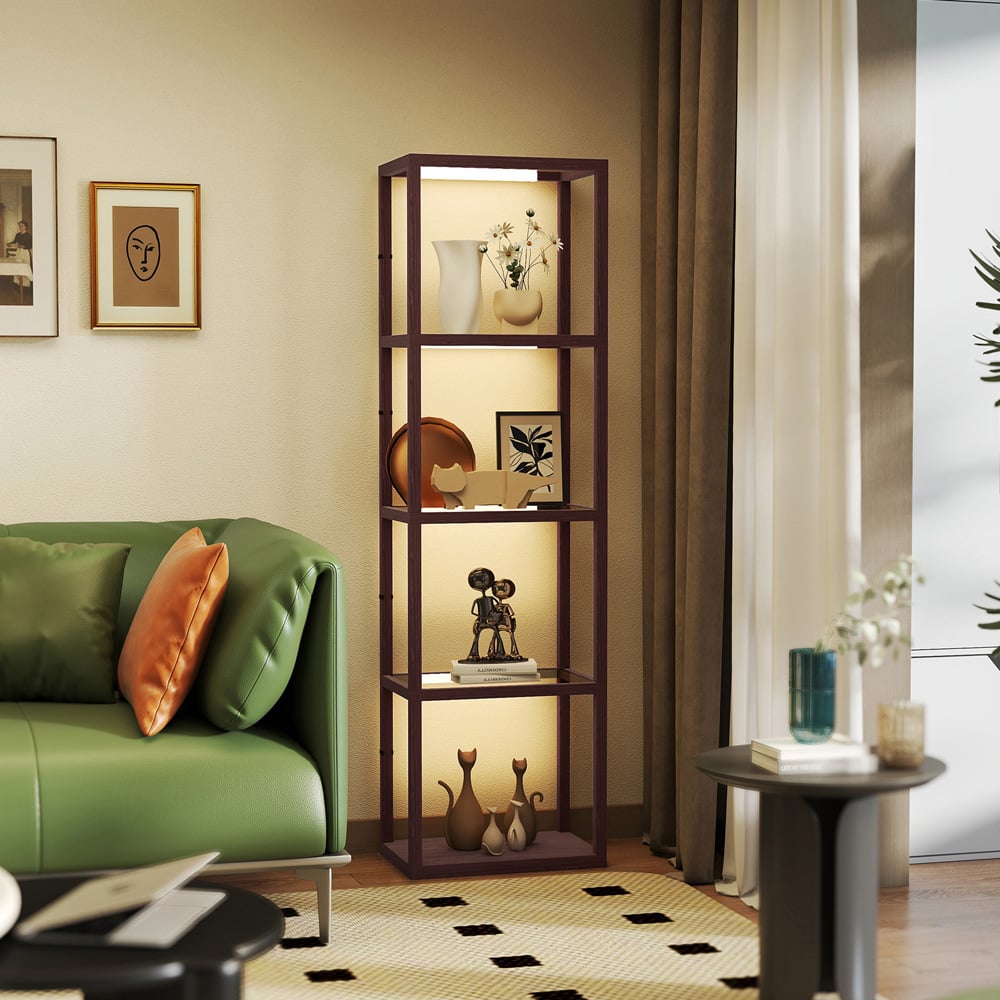 HOMCOM 4 Shelf Brown Glass Dimmable LED Floor Lamp Image 3