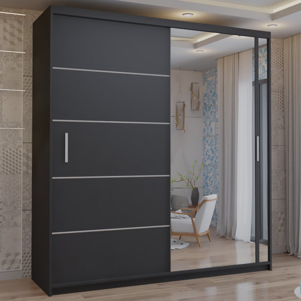 M N Furniture Venece 2 Door Black Mirrored Sliding Wardrobe 150cm Image 1