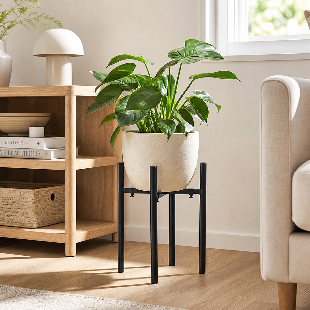 Living and Home Black Height Adjustable Metal Plant Stand 18-26cm Image 2