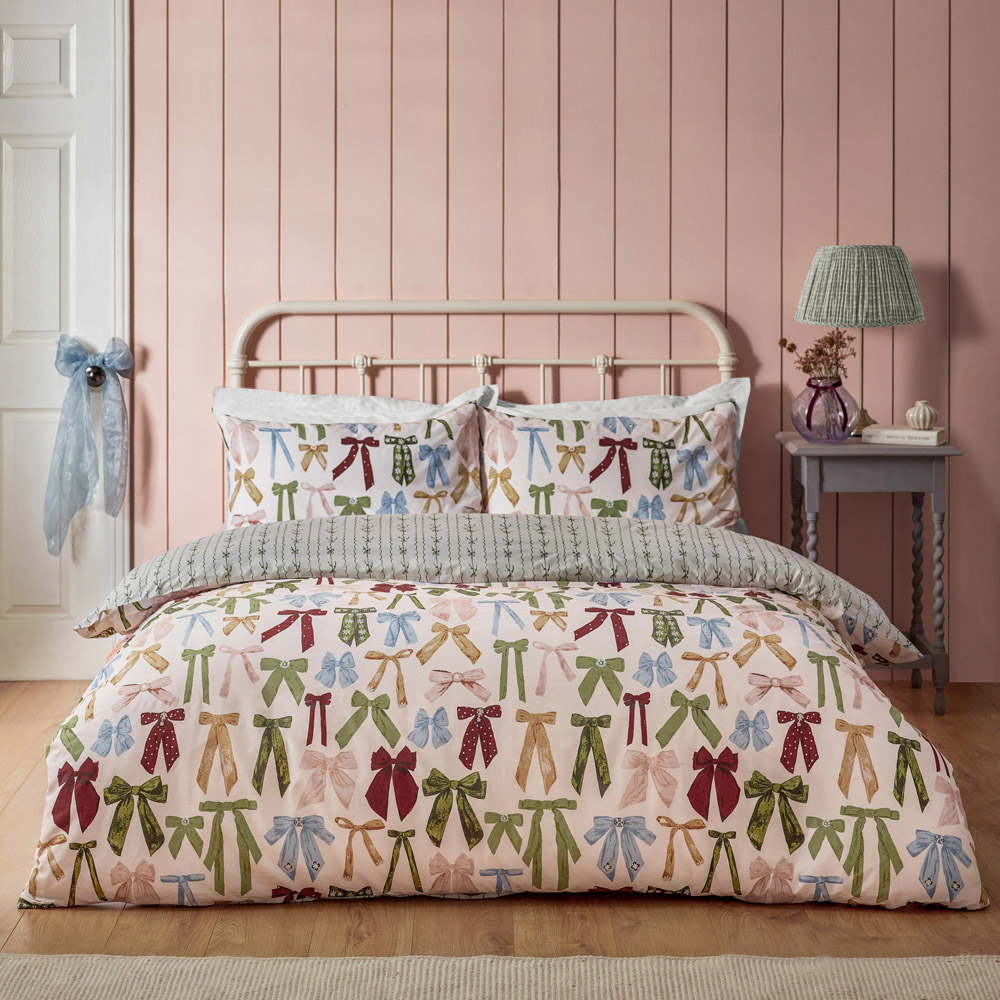 furn. Noortje Bows King Size Silk Pink Duvet Set Image 1