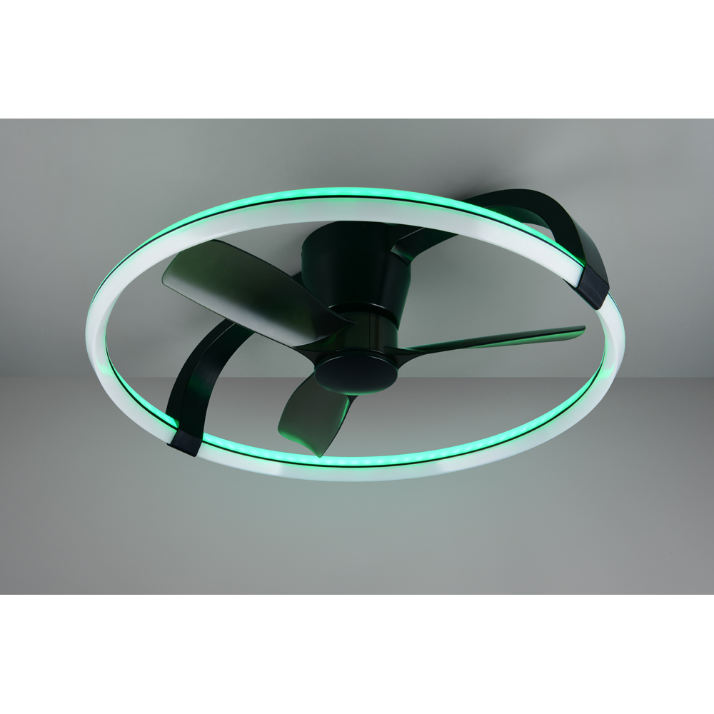 TRIO Stockholm Matt Black Round RGB LED Ceiling Light with Fan Image 5