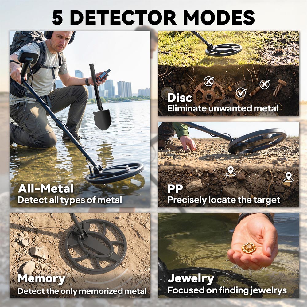 Outsunny Black 5 Mode Foldable Metal Detector with Waterproof Search Coil Image 4