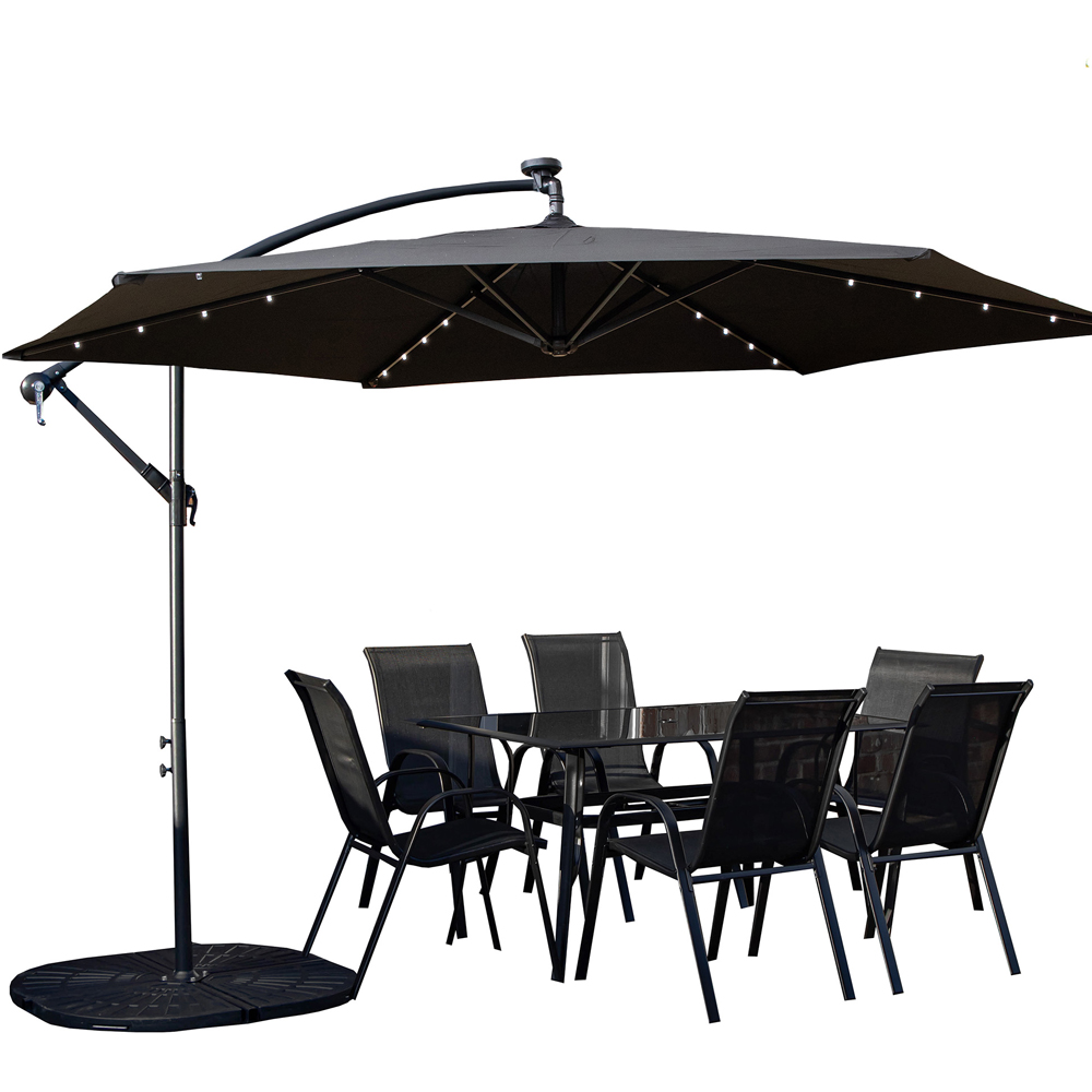Samuel Alexander 6 Seater Glass Top Outdoor Dining Set with Black Banana Lit Parasol and Base Image 2