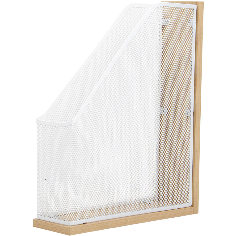 Wood Effect and White Mesh Magazine Holder Image 1