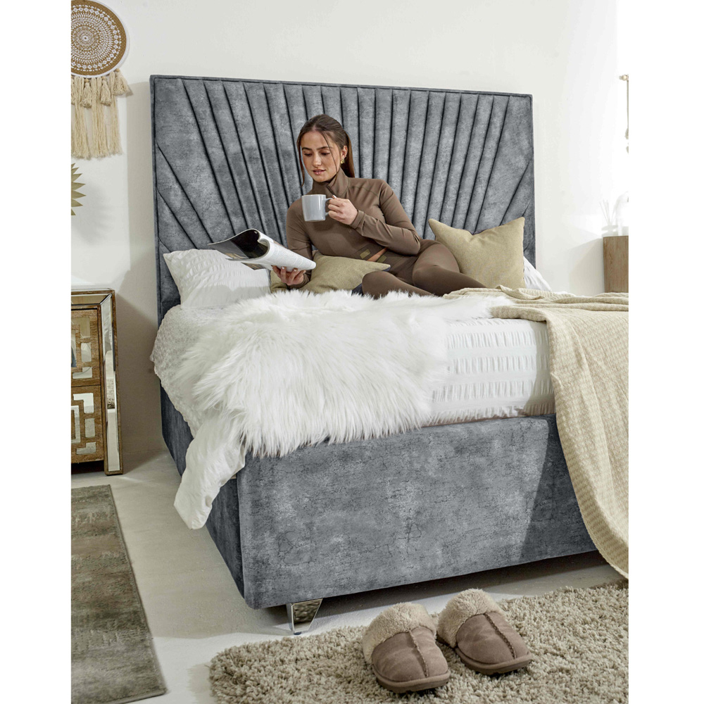 Eleganza Dawn Small Double Silver Marble Fabric Bed Frame with Headboard Image 5