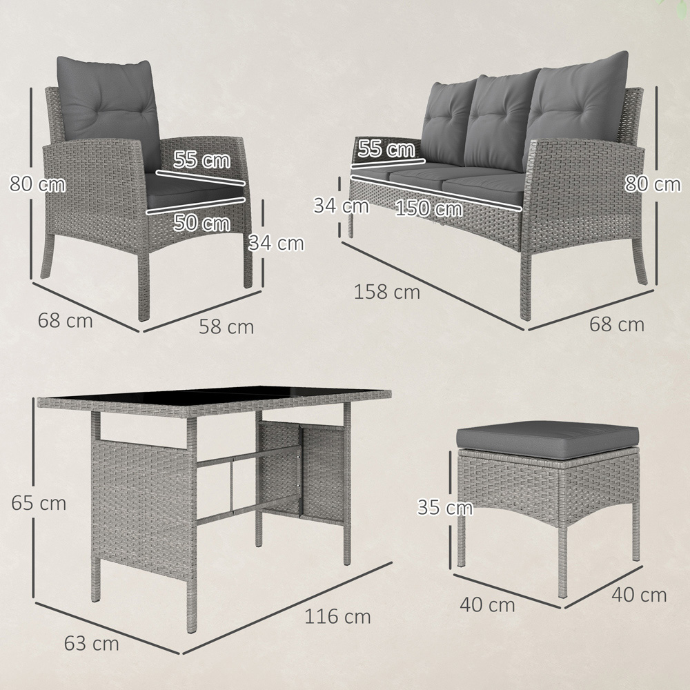 Outsunny 7 Seater Rattan Garden Sofa Set Grey Image 7