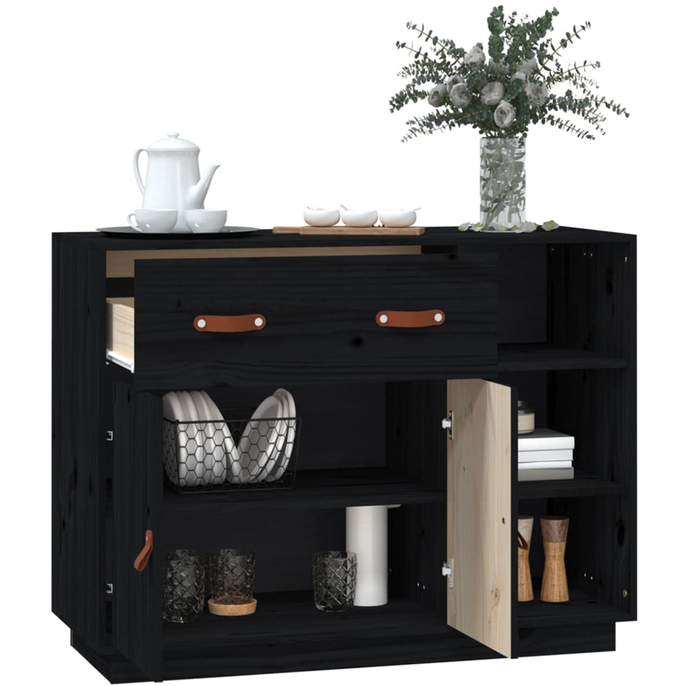 vidaXL 2 Door Single Drawer 3 Shelf Black Wooden Sideboard Image 5