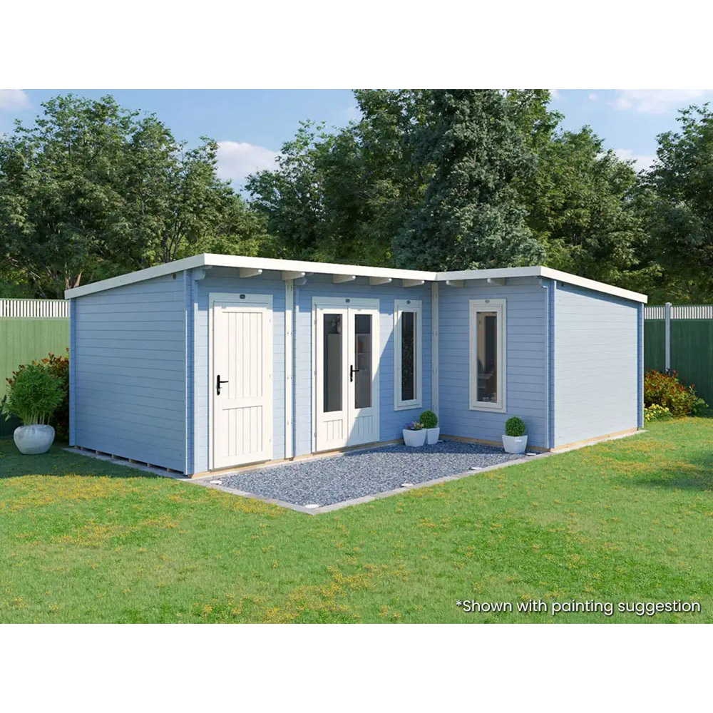 Dunster House HellWolf 25 x 16ft Brown L-Shaped Double Glazed Pent Garden Log Cabin Image 3