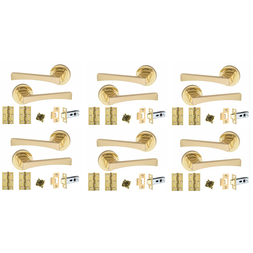Golden Grace Electro Brass Wave Latch Handles Set 52mm 6 Pack Image 1