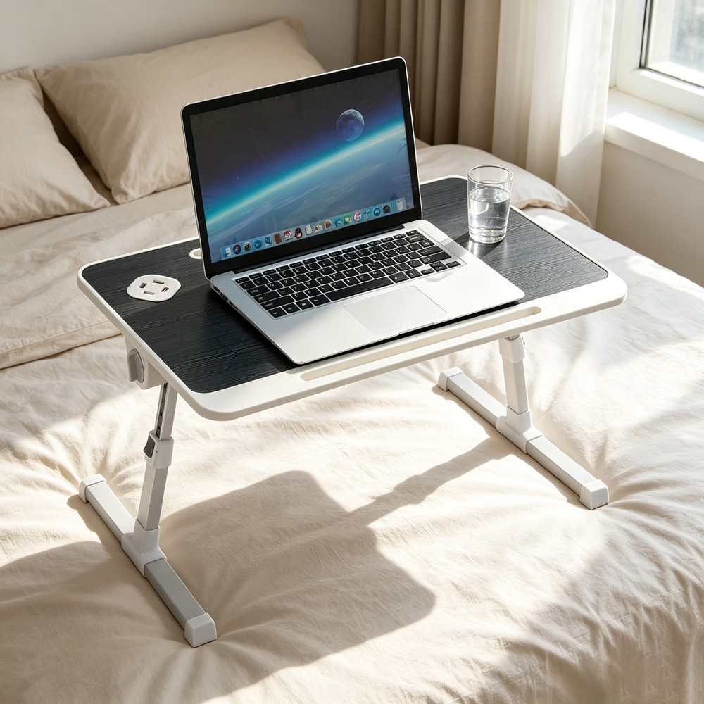 Living and Home Dark Grey and White Adjustable Laptop Bed Table with USB Ports and Drawer Image 2