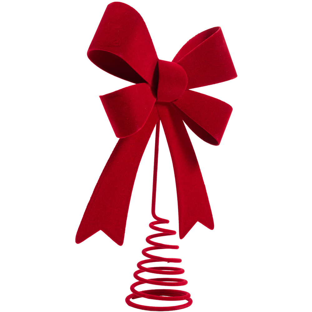 Flocked Bow Tree Topper Red Image 3