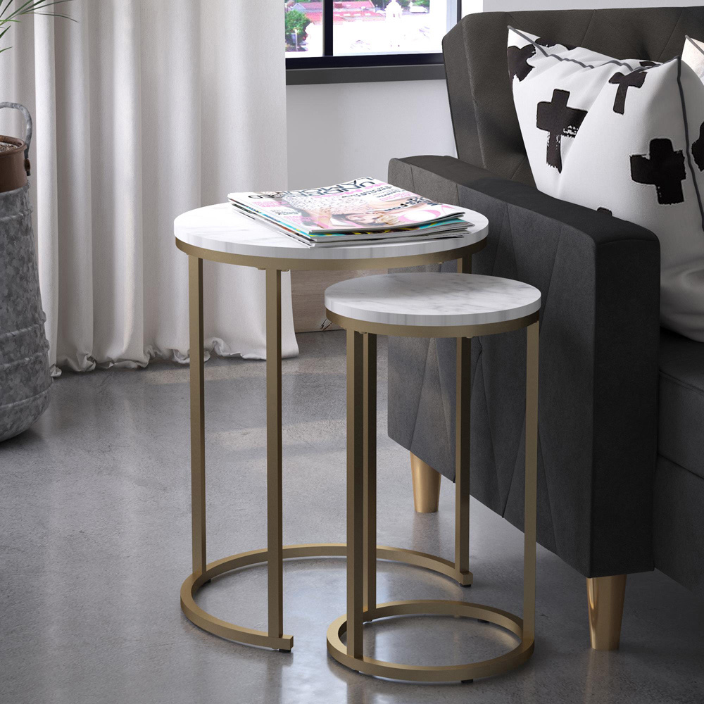Dorel Home White Marble and Gold Nest of Tables Set of 2 Image 7