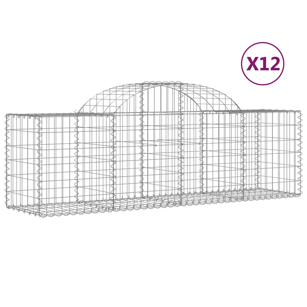 vidaXL Silver Galvanised Iron Arched Gabion Basket 200 x 50 x 60/80cm 12 Pack Image 4