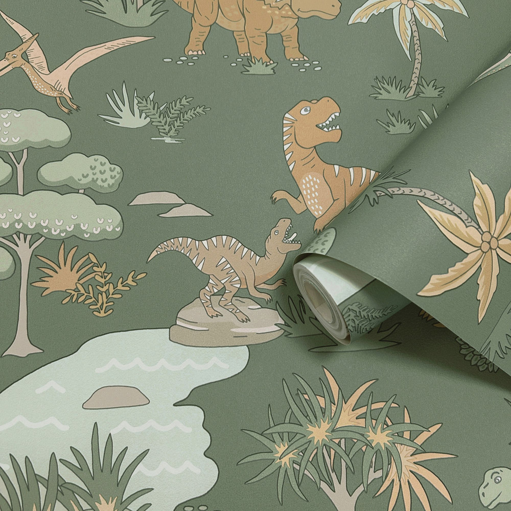 Holden Decor Dino Zoo Green Wallpaper Image 2