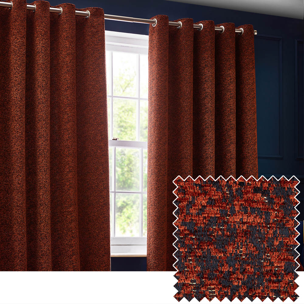 Paoletti Galaxy Copper Chenille Eyelet Curtain 168 x 229cm Image 2