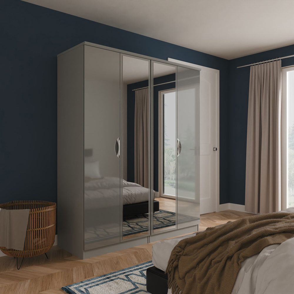 Crowndale Camden 4 Door Grey Gloss and Dusk Grey Mirrored Wardrobe Ready Assembled Image 8
