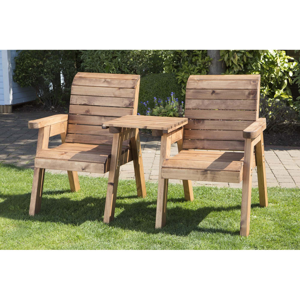 Samuel Alexander 2 Seater Chunky Rustic Wooden Garden Loveseat with Tray Image 7