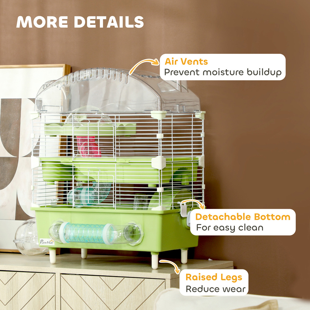 PawHut Green 3 Shelf Hamster Cage with Accessories Image 7