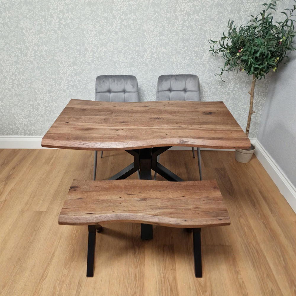 Kosy Koala 4 Seater Wooden Effect Velvet Dining Set with Bench Grey Image 3