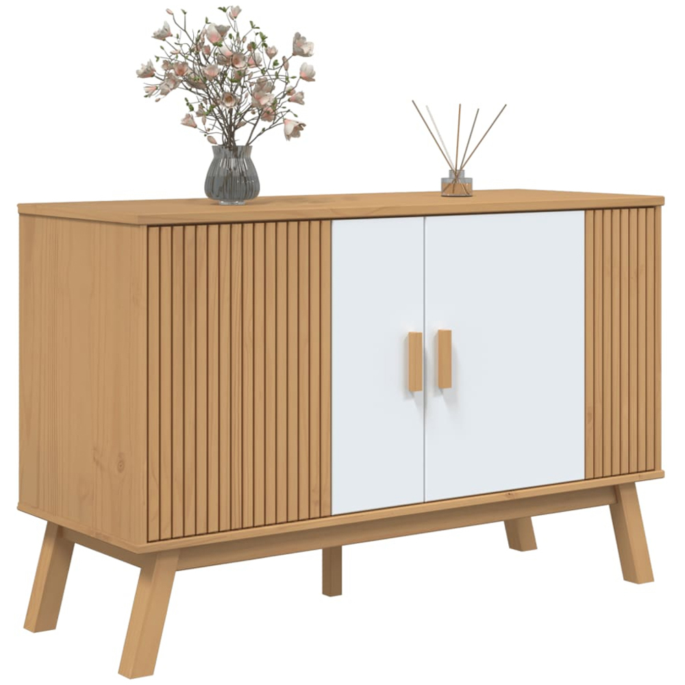 vidaXL Olden 2 Door White and Brown Solid Pine Wood Sideboard Image 3