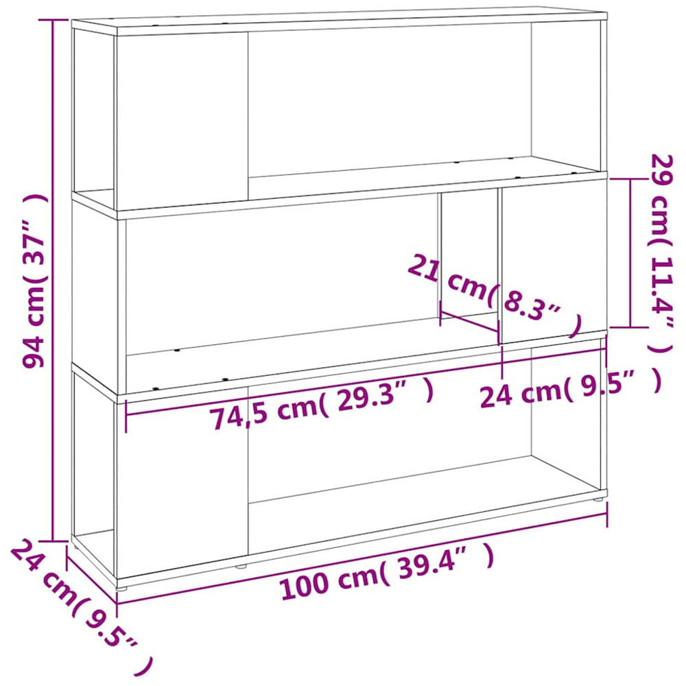 vidaXL 3 Shelf Smoked Oak Bookcase Image 9