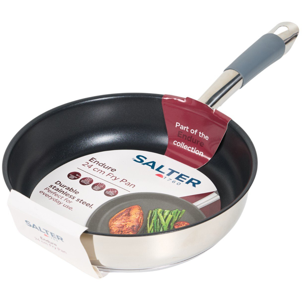 Salter 24cm Non Stick Fry Pan with Silicone Handle Silver Image 1