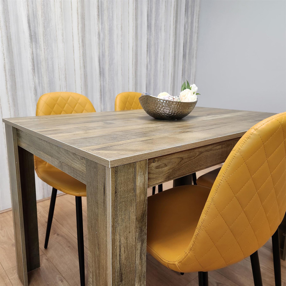 Kosy Koala 4 Seater Faux Leather Gem Pattern Dining Set Rustic Effect and Mustard Image 2