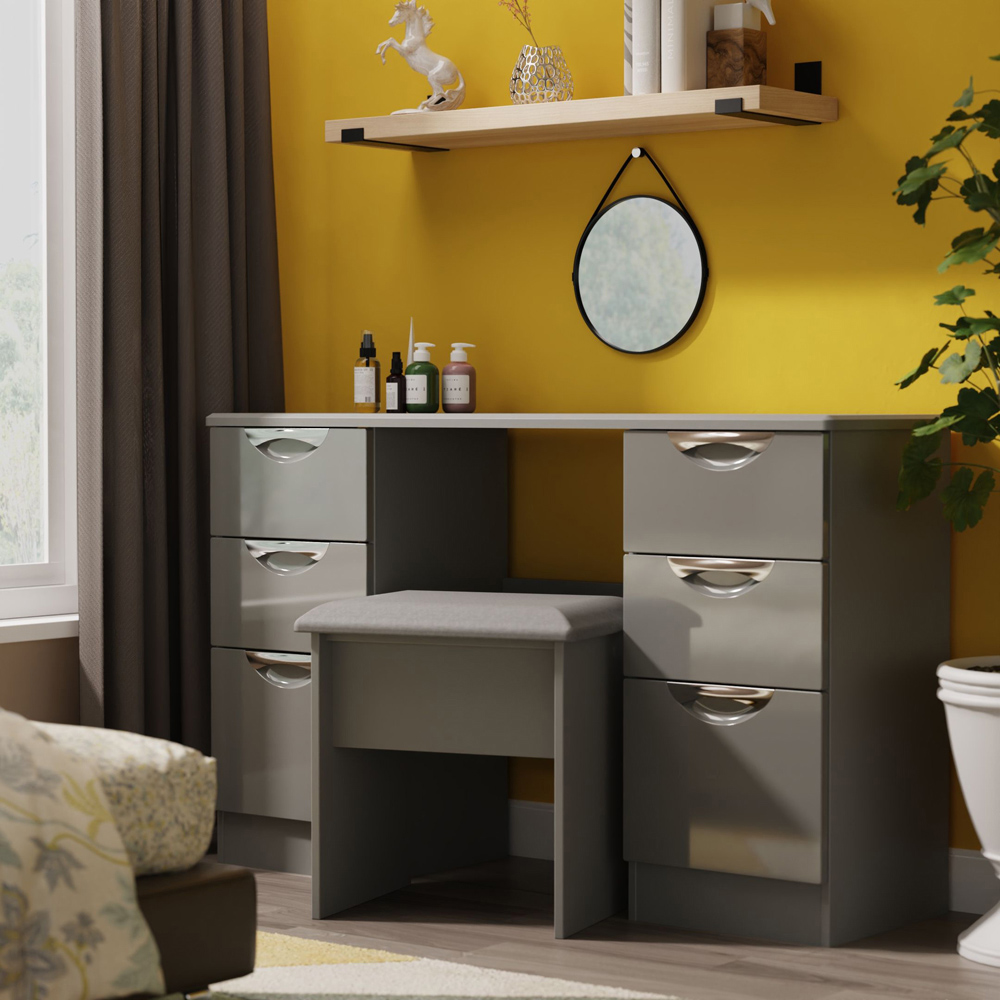 Crowndale Camden 6 Drawer Grey Gloss and Dusk Grey Kneehole Desk Ready Assembled Image 7