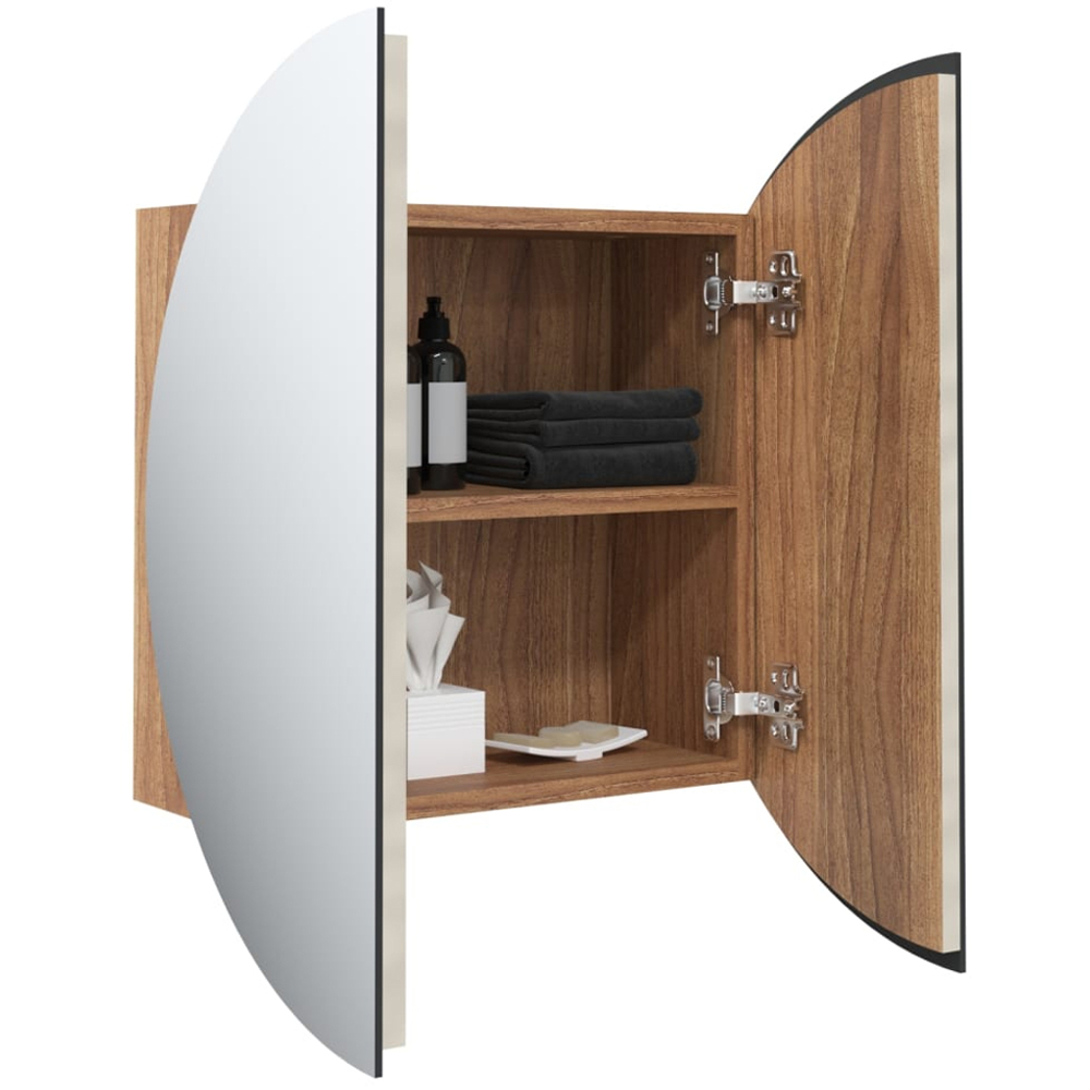 vidaXL 2 Door LED Round Mirror Oak Bathroom Cabinet Image 3